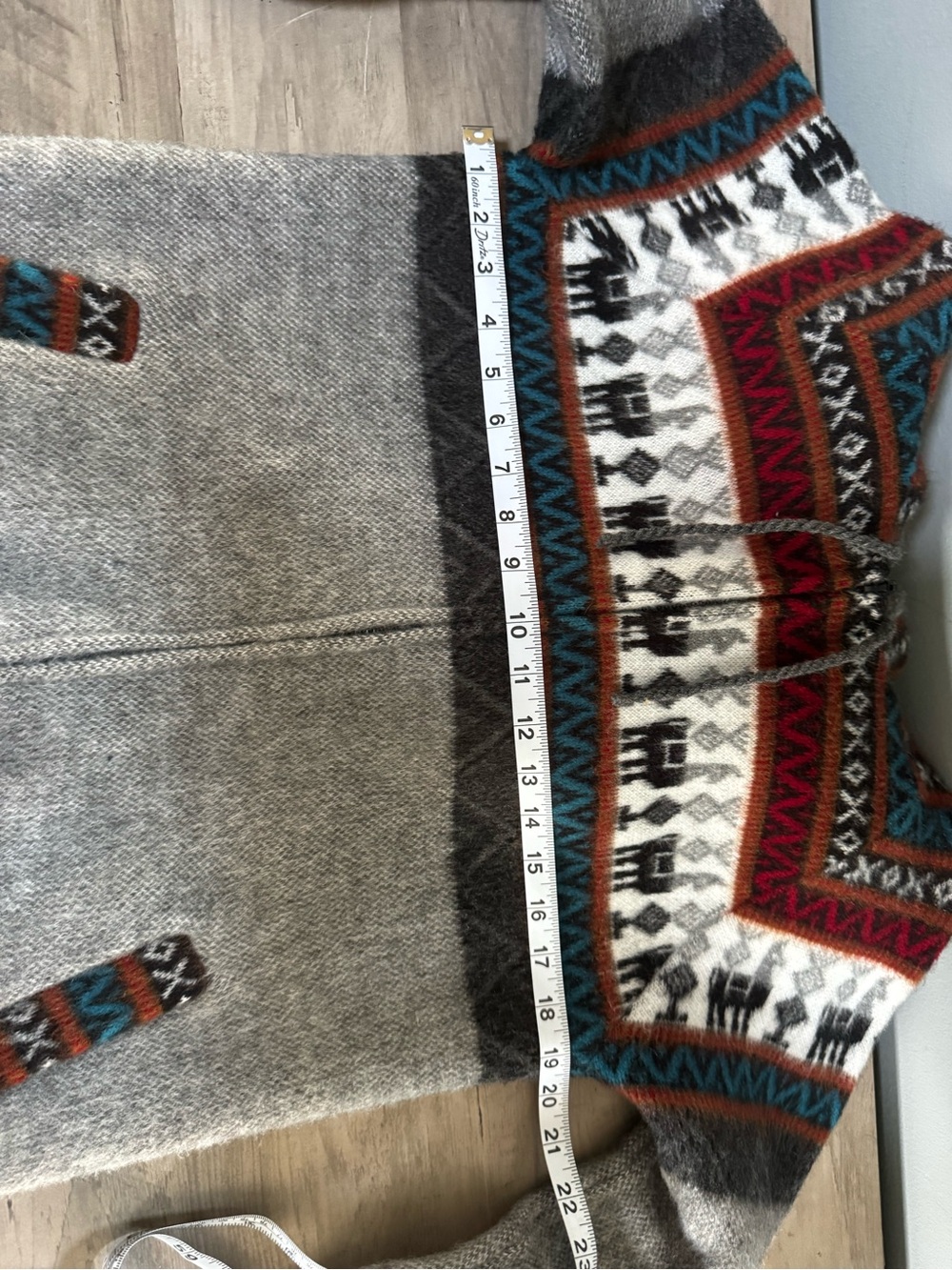 Aly Marka Aztec Light Gray Hooded Zip Sweater with Multicolor Fair Isle Accents - Picture 6 of 6